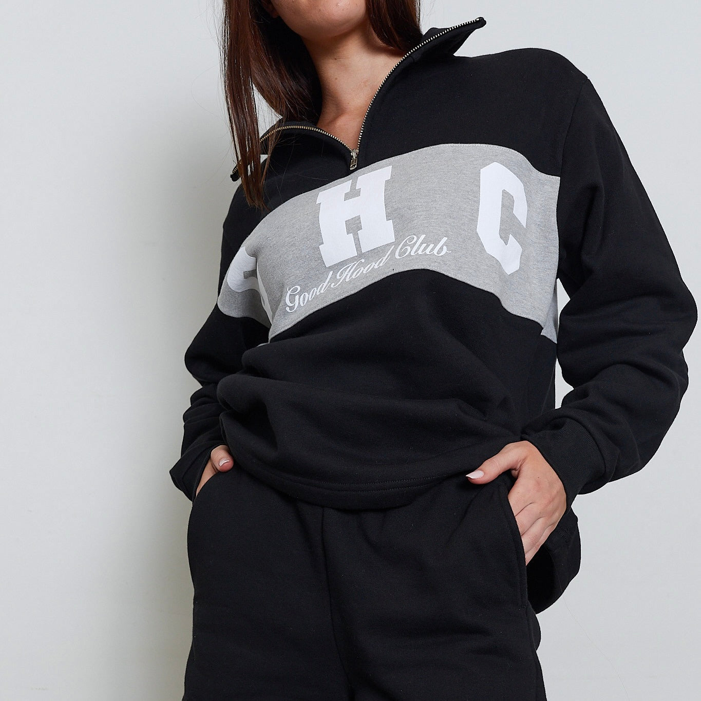 Varsity Zip in Black