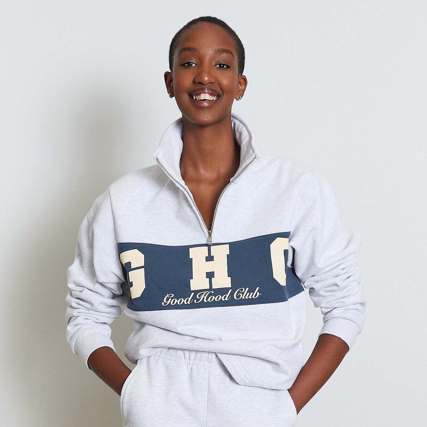 Varsity Zip in Ash Grey